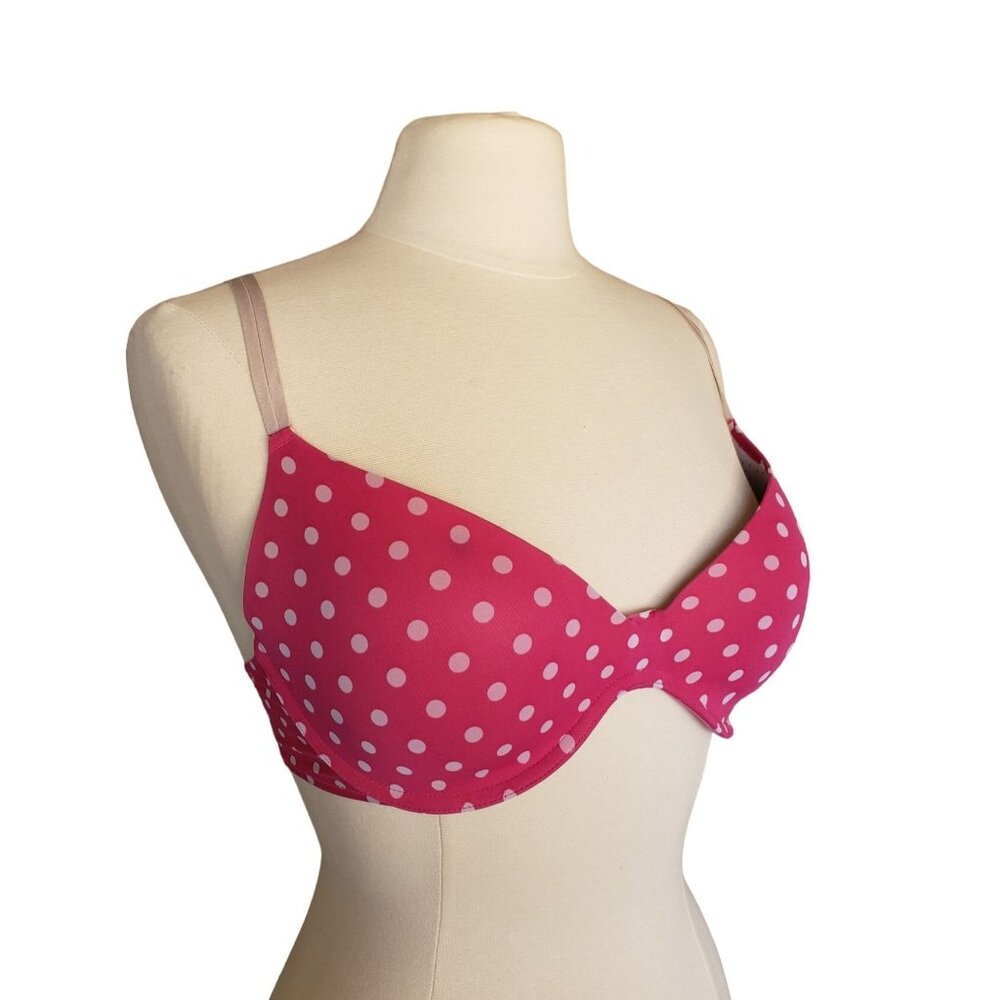 Aerie Womens 36D Bra Pink Polka Dot T-Shirt Underwire Bra Lightly Padded Comfy - Picture 2 of 10